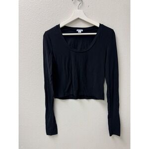 Chelsea Sky Womens Black Long Sleeve Scoop Neck Cropped Top XL Casual